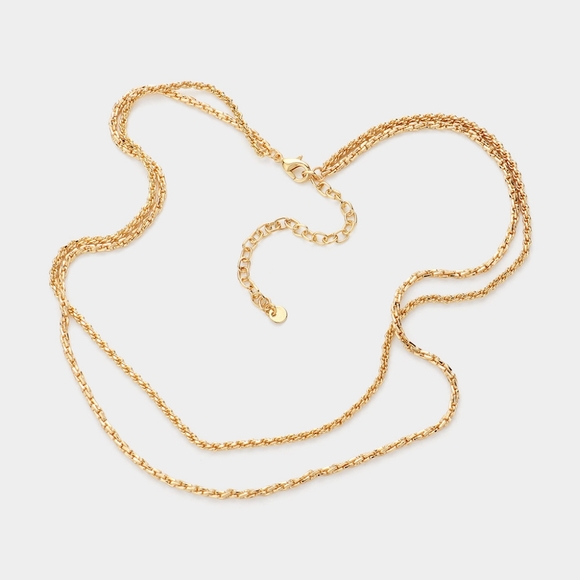 Gold Double Layered Necklace Chain Everyday Simple Chic Casual Metal Cute - Picture 2 of 2